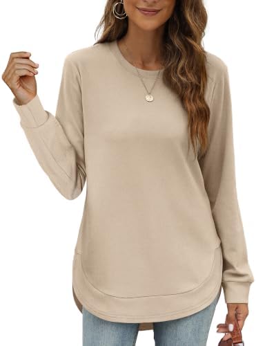 Crewneck Sweatshirts For Women Curved Hem Womens Sweaters Fall