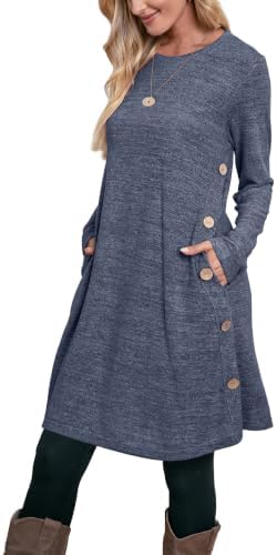 Long Sleeve Dress for Women Tshirt Dresses With Pockets Black