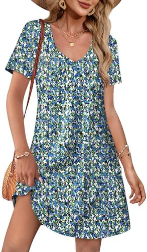 Summer Dresses for Women 2026 Loose V Neck Short Sleeve T Shirt