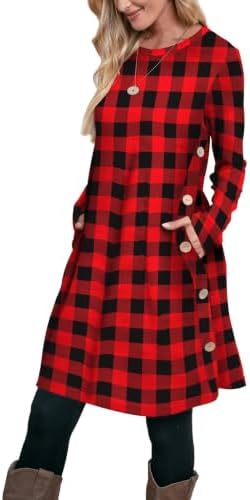 Winter Dress for Women Long Sleeve Dress Plaid Dresses for