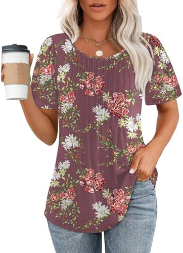 Womens Blouses Short Sleeve Summer Tops Dressy Casual Pleating