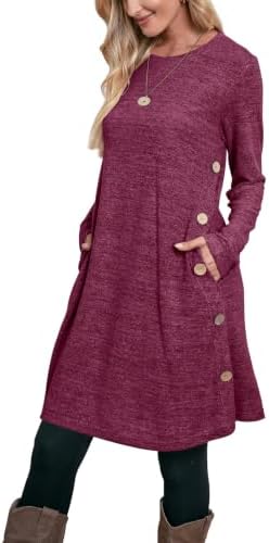 Womens Long Sleeve Dresses Tunic Dress with Pockets Fall