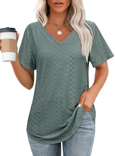 Womens Tops Dressy Casual V Neck Short Sleeve Cute Plus Size T