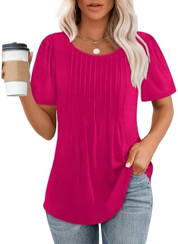 Womens Tops Summer Outfits Hot Pink Fashion Blouses Dressy